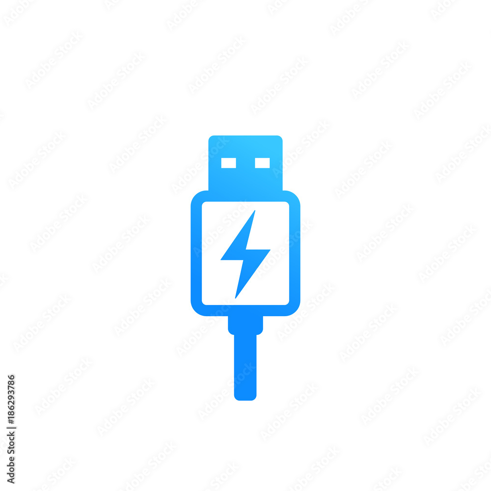 Sticker usb charging plug vector icon on white