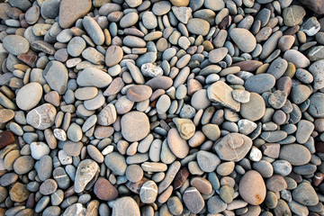 Beach stones background. Top view