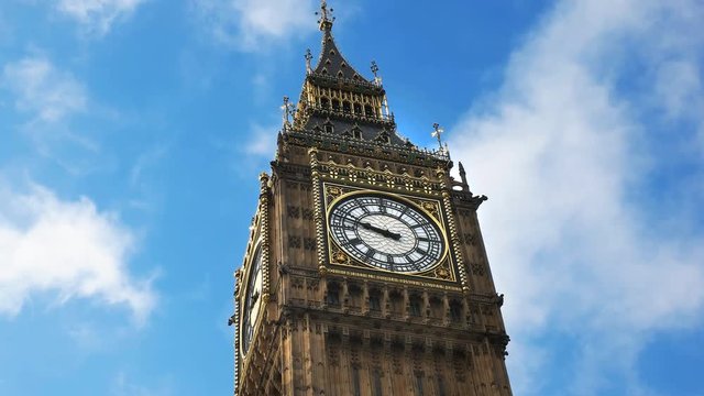 a low angle close up of big ben in london, england