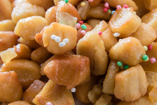 Traditional Italian Christmas struffoli honey balls
