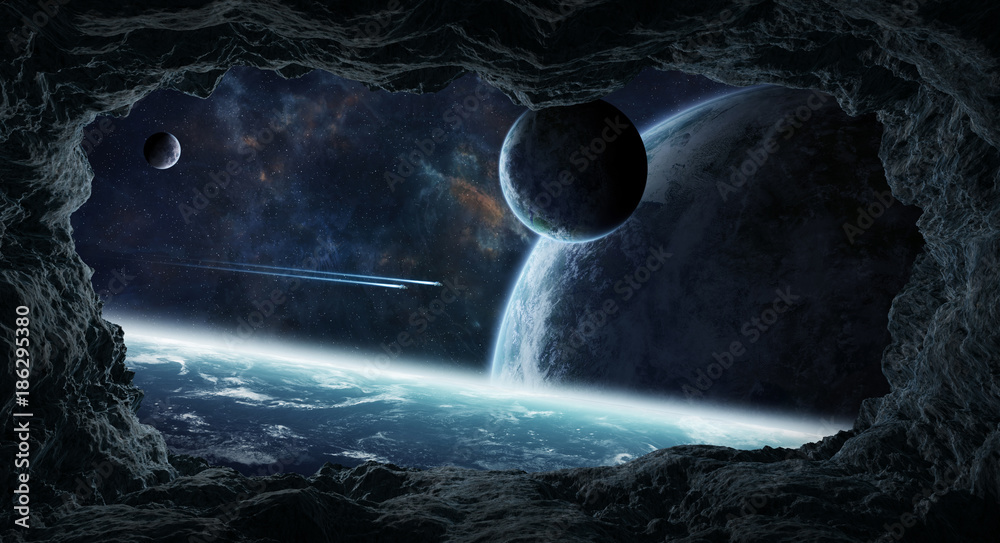 Wall mural asteroids flying close to planets 3d rendering elements of this image furnished by nasa