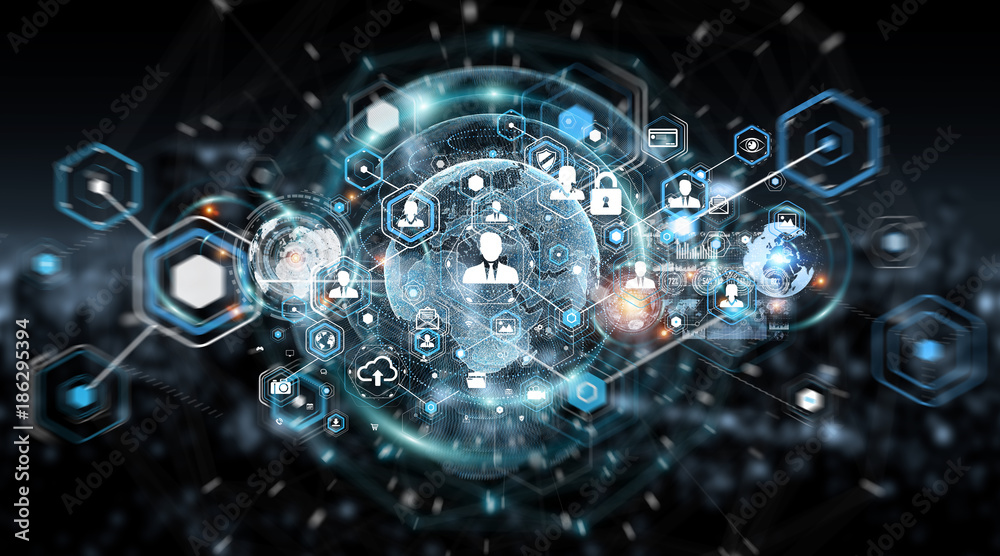 Poster Social media digital interface background 3D rendering