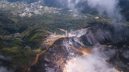 Aerial view at lanscape of volcano Sibayak caldera,North Sumatra,Indonesia
