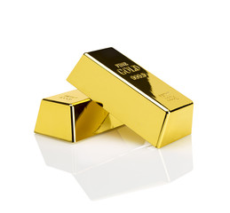 2 Goldbarren auf Weiß mit Spiegelung