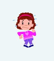 White girl with sweater, scared. 