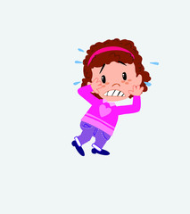 White girl with sweater very alarmed takes the hands to the head.