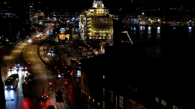 Stockholm, Sweden waterfront at night