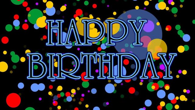 Happy birthday banner with confetti background. Animation for birthday party