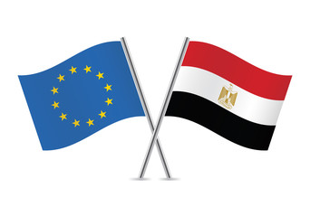 European Union and Egypt flags. Vector illustration.