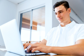 Fototapeta premium Man working on laptop at home