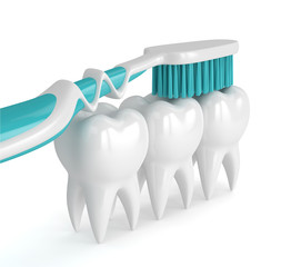 3d render of teeth with toothbrush