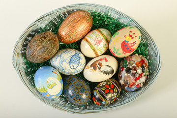 Top View of Easter Eggs in Basket