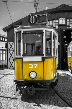 yellow retro tram 
