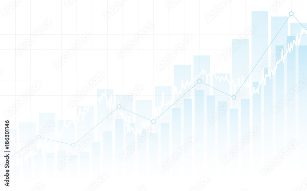 Wall mural abstract financial chart with up trend line graph and bar chart in stock market on white color backg