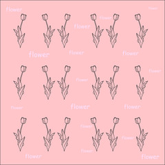 Flower pattern: a graphic image of tulips on a pink background - a beautiful gentle print. Flowers are mirrored symmetrically.
