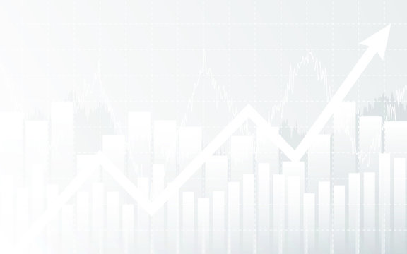 Abstract financial chart with up trend line graph and arrow in stock market on white color background