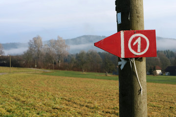 Wegweiser mit Landschaft