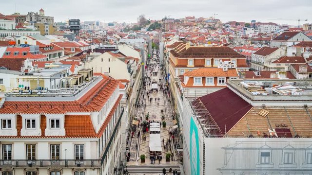 Rua Augsuta, Lisbon Portugal, Day Street Timelapse Video