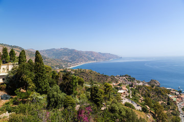 Fototapeta na wymiar Taormina, Sicily. Picturesque coast of the Ionian Sea