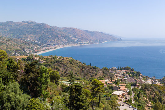Taormina, Sicily. View of the picturesque coast of the Ionian Sea