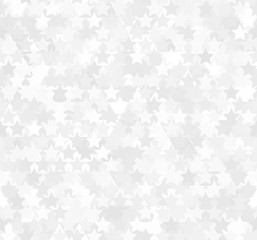 Seamless white abstract pattern. Print of stars on background of triangles and polygons.