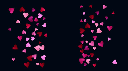 Valentine Pattern, Vector Falling Heart Background. Showering, Flying Elegant Wedding Pink Red Hearts Petals. Romantic Birthday Garland Decoration Nice Valentine Pattern, Minimal Banner Design