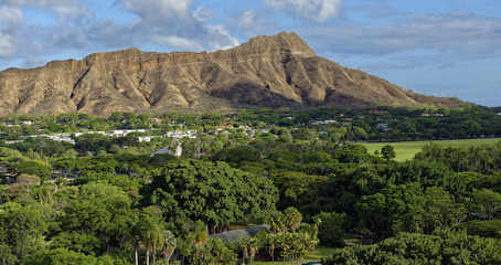 View from Waikiki of the famous Diamond Head State Monument in the island of Oahu, Hawaii, U.S.A.