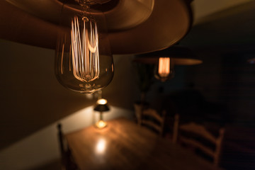 Vintage light bulb with tungsten filament.