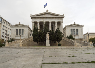 Fototapeta na wymiar Steps and building with beautiful architecture of the National Library of Greece