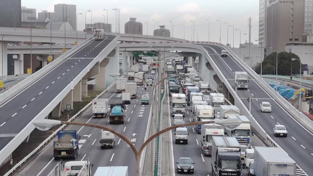 Traffic Jam on Metropolitan Expressway Bayshore Route in Tokyo Japan