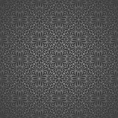 Vector flourish background. Black wallpaper pattern with petals.