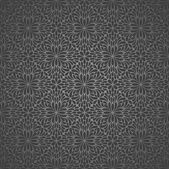 Vector flourish background. Black wallpaper pattern with petals.