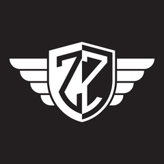 Initial two letter logo shield with wing