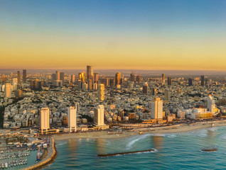 Aerial view of Mediterranean Seashore of Tel Aviv,  Israel.