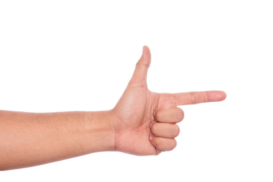 Aiming hand sign.
