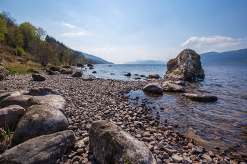 Fototapeta na wymiar Shores of Loch Ness in the Scottish Highlands
