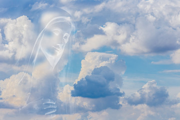 Blessed Virgin Mary on Sky background - obrazy, fototapety, plakaty