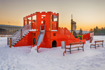 Belgrade, Serbia January 12, 2017: children's playground covered in snow