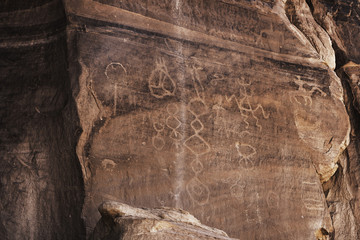 Carved Anasazi petroglyphs in the Canyon de Chelly - Arizona