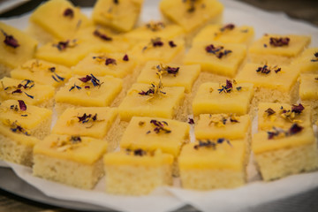 Food on a plate, on a wooden background.Food detail