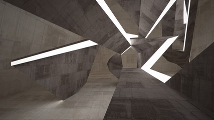 Abstract white and brown concrete interior multilevel public space with window. 3D illustration and rendering.