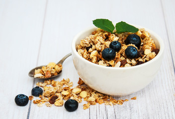 Homemade granola with blueberries
