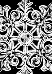 Hand drawn Christmas greeting card. Great print for invitations, posters, tags. Festive banner in drawn cartoon style, modern and classic, vintage illustration. Vector.