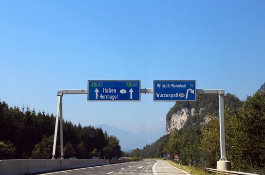 Road Sign in Austria near  Villach City