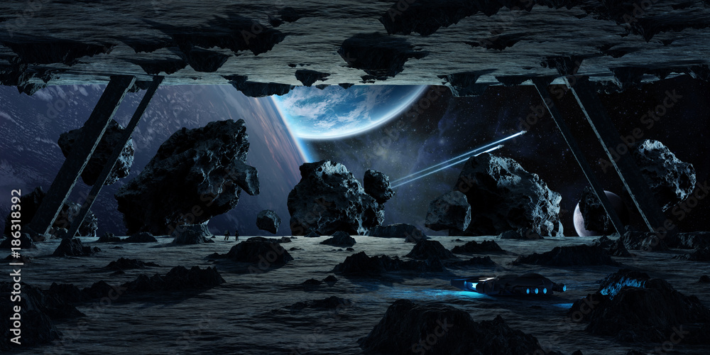 Canvas Prints astronauts exploring an asteroid spaceship 3d rendering elements of this image furnished by nasa