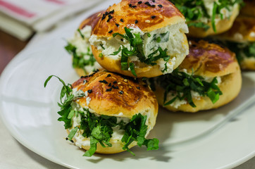 Traditional turkish pastry, served on white plate (selective focus)