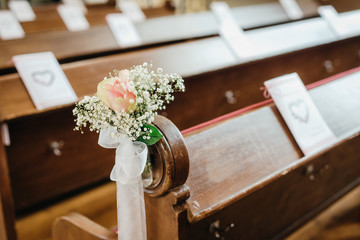 wedding flower and decoration in a christian church