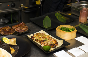 Counter with variety of food 