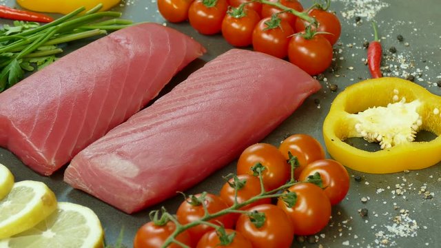 Raw tuna fillet with dill
