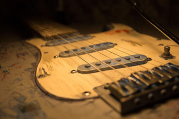Old electric guitar close up shot